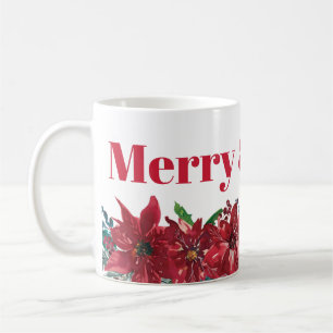 Merry and Bright Red Poinsettia Christmas  Coffee Mug