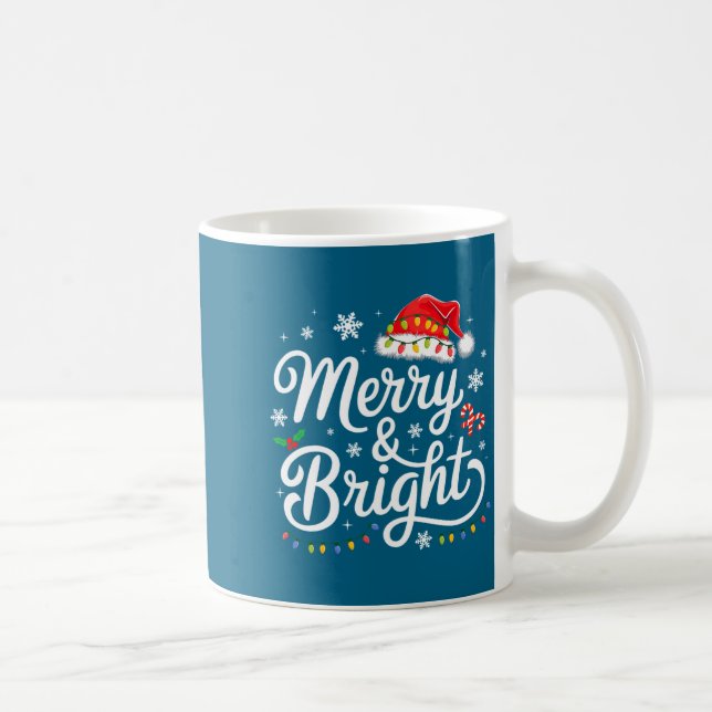 Merry And Bright Red Santa Hat Xmas Lights Holiday Coffee Mug (Right)