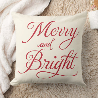 Merry and Bright Red Script Holiday Cushion