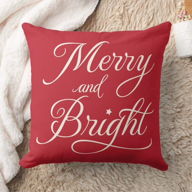 Merry and Bright Red Script Holiday Cushion (Blanket)