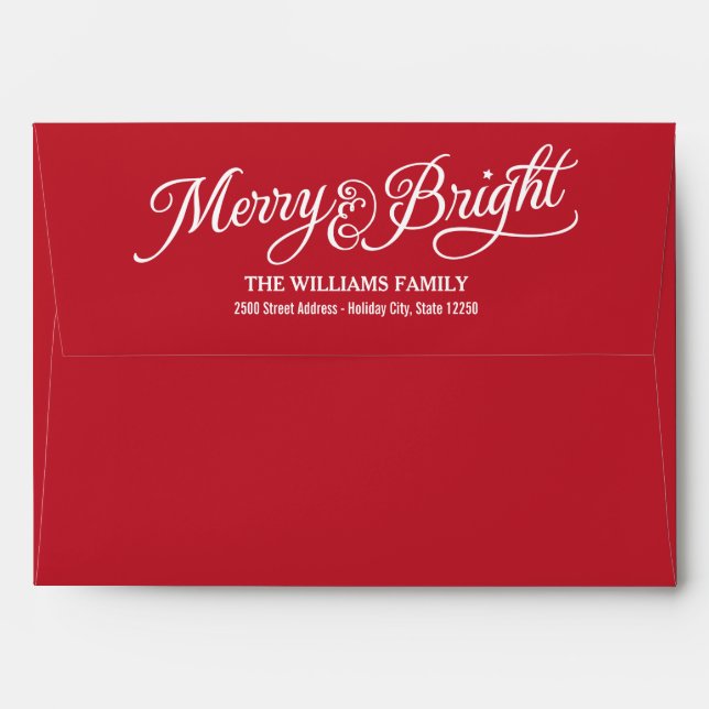 Merry and Bright Red Script Holiday Mailing Envelopes (Back (Top Flap))