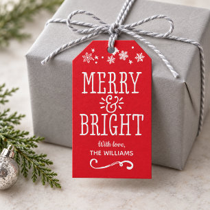 Merry and Bright Red Snowflake Christmas Gift Tags