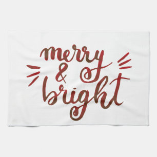 Merry and bright - red tea towel
