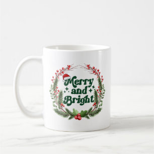 Merry and Bright Red White Green Cute Christmas Coffee Mug