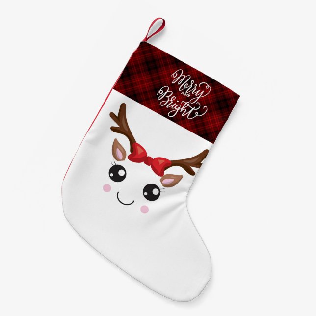 Merry and Bright Reindeer Christmas Stocking (Front (Hanging))