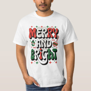 Merry and Bright Retro Christmas Design T-Shirt