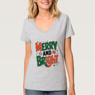 Merry and Bright Retro Christmas Design, T-Shirt
