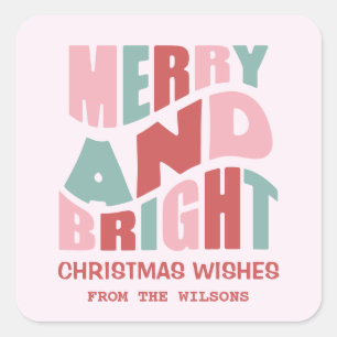 Merry and Bright Retro Christmas Square Sticker