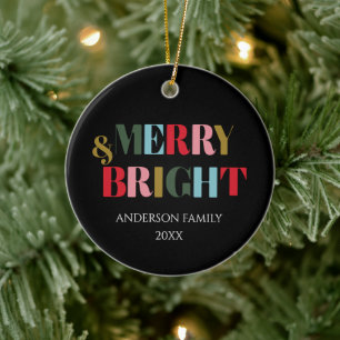 Merry and Bright Retro Colourful Family Ceramic Tree Decoration