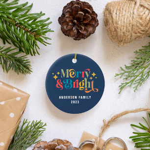 Merry and Bright Retro Colourful Family Ceramic Tree Decoration