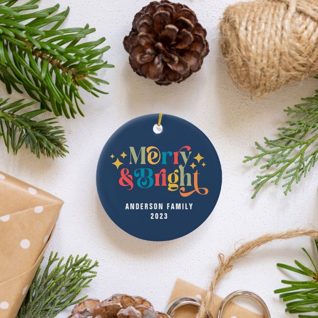 Merry and Bright Retro Colourful Family Ceramic Tree Decoration (Creator Uploaded)