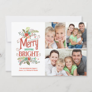 Merry and Bright Retro Floral Christmas Collage Holiday Card