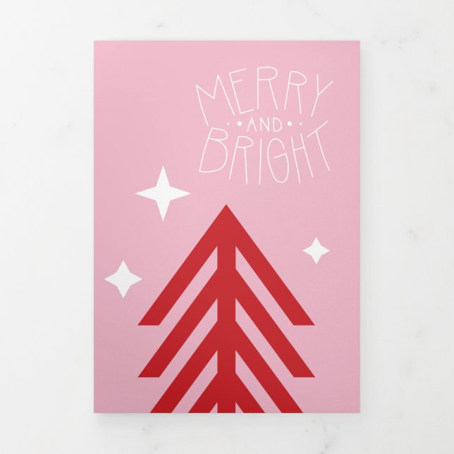 Merry and Bright Retro Personalised Colourful Tri-Fold Holiday Card (Cover)