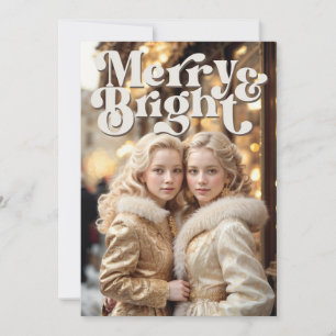 Merry And Bright Retro Photo Christmas Holiday Card