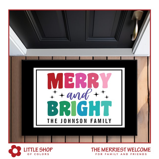 Merry and Bright Retro Style Monogram Christmas Doormat (Creator Uploaded)