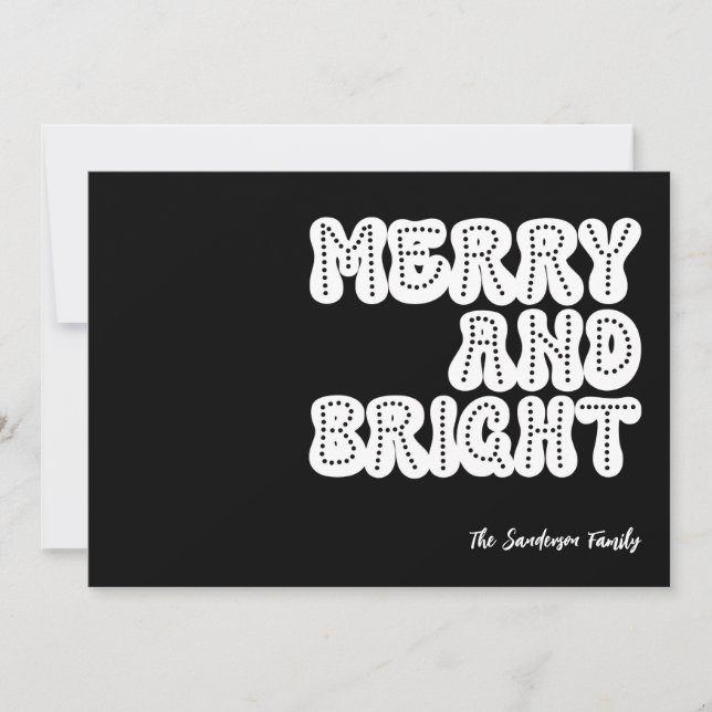 Merry and Bright Retro Trendy White Black Holiday Card (Front)