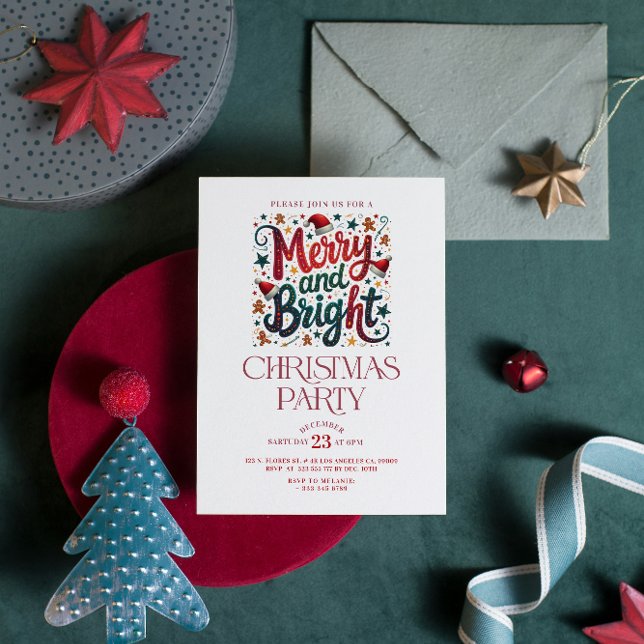 Merry and Bright Retro Typography Party Invite (Creator Uploaded)