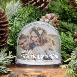 Merry and Bright Retro Typography Photo Christmas Snowglobe