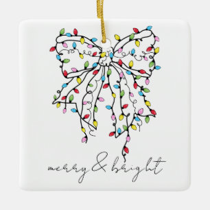 Merry And Bright Ribbon Christmas Lights Ceramic Ornament