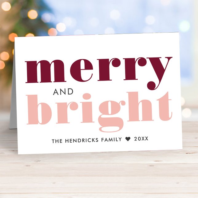 Merry and Bright Rose Gold and Wine Red Holiday Card (Creator Uploaded)