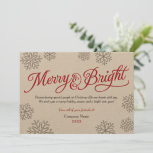 Merry and Bright Rustic Kraft Red Script Business Holiday Card