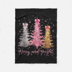 Merry And Bright Santa Christmas Tree Lights Pajam Fleece Blanket