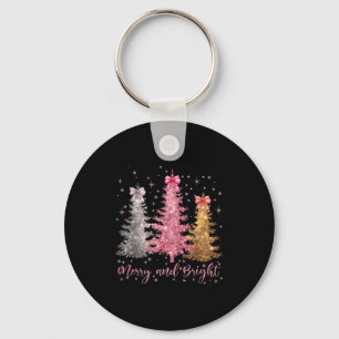 Merry And Bright Santa Christmas Tree Lights Pajam Key Ring