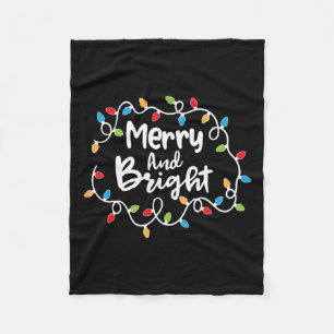 Merry And Bright Santa Christmas Xmas Lights Pajam Fleece Blanket