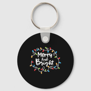 Merry And Bright Santa Christmas Xmas Lights Pajam Key Ring
