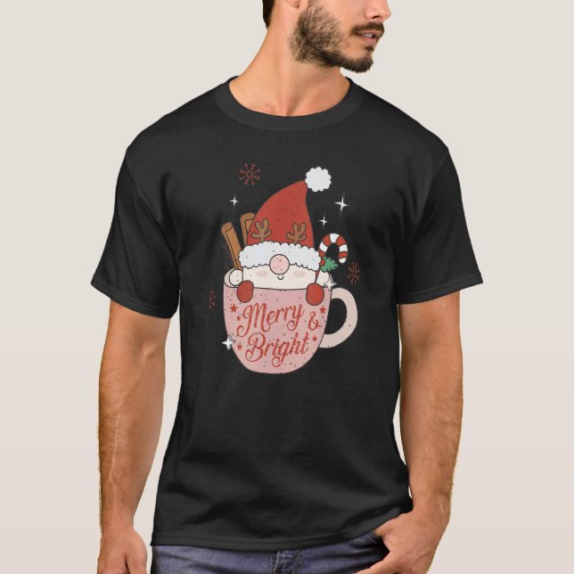 Merry And Bright Santa Hat Reindeer Christmas Hot  T-Shirt (Front)