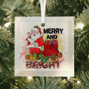 Merry and Bright Santa Sack Gifts Tree Glass Tree Decoration