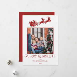 Merry and Bright Santa Sleigh Family 2 Photo  Holiday Card