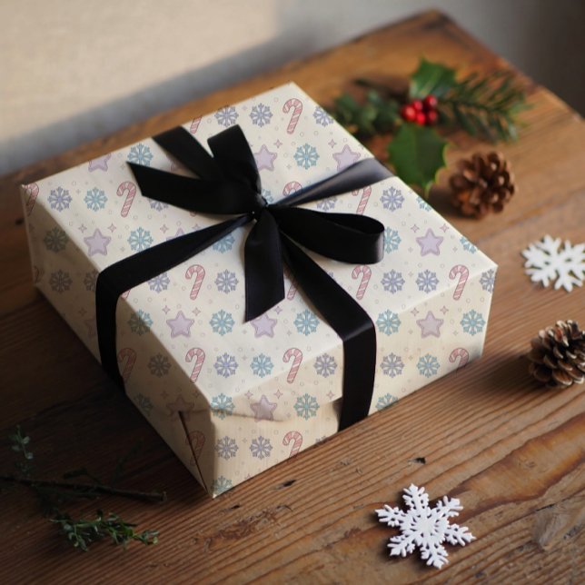 Merry and bright, Santa's hat and candy cane  Wrapping Paper Sheet (Creator Uploaded)