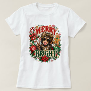 Merry and Bright Sassy Monkey Christmas Shirt, Cut T-Shirt