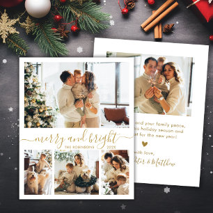 Merry and Bright Script 4 Photo Christmas Card