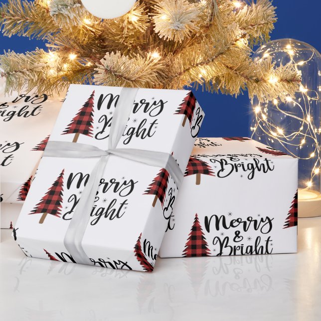 Merry and Bright Script Typography  Wrapping Paper (Holidays)