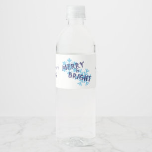 Merry and Bright, Silver and Blue Holiday Water Bottle Label