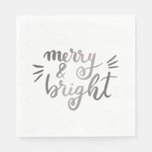 Merry and bright - silver napkin