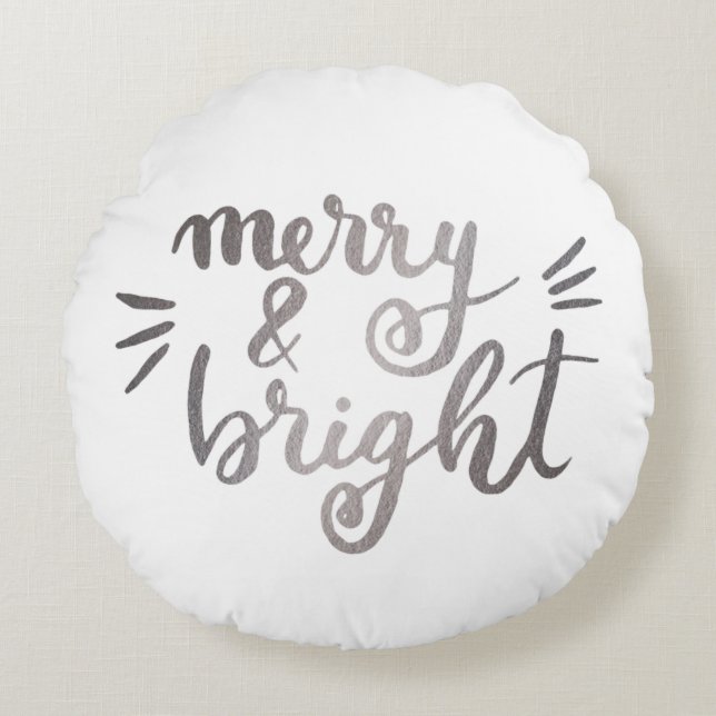 Merry and bright - silver round cushion (Front)