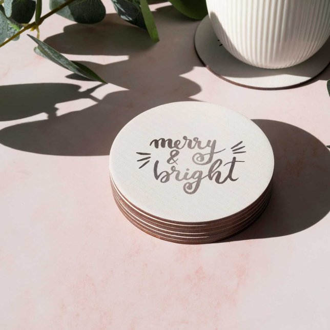 Merry and bright - silver round paper coaster (Creator Uploaded)