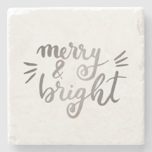 Merry and bright - silver stone coaster