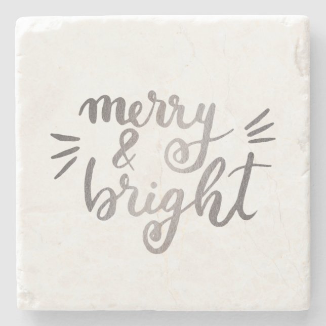 Merry and bright - silver stone coaster (Front)