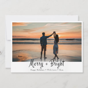 Merry and Bright Simple Calligraphy Photo Holiday Card