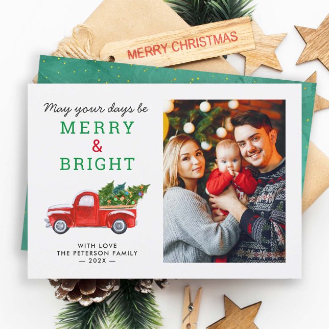 Merry and Bright Simple Classy Christmas Truck Holiday Card (Creator Uploaded)