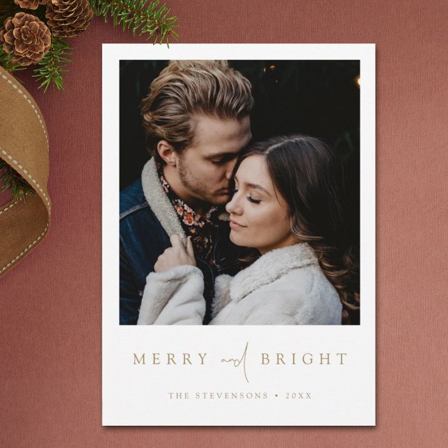 Merry and Bright Simple Elegant  Photo Christmas Holiday Card (Creator Uploaded)
