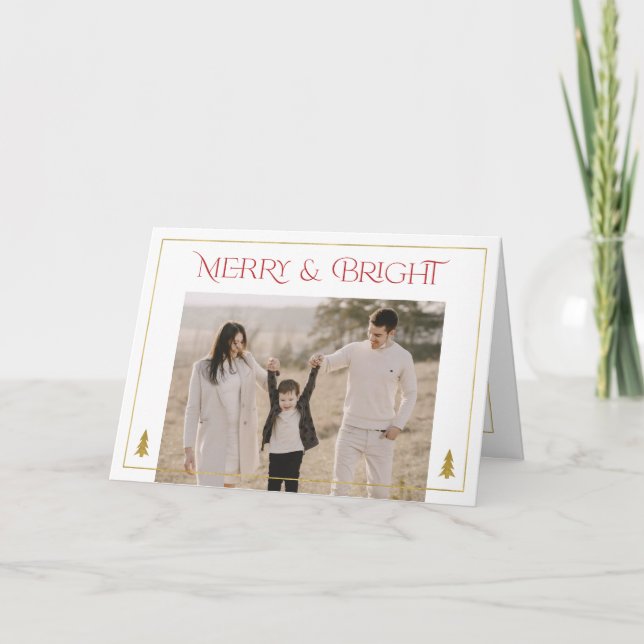 Merry and Bright, Simple Modern Christmas photo  H Holiday Card (Front)