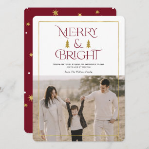 Merry and bright, simple modern red xmas photo holiday card