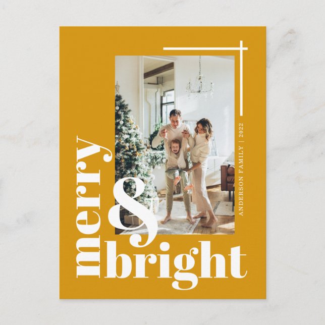 Merry and Bright Simple Photo Christmas Holiday Po Postcard (Front)