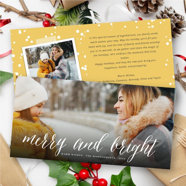 Merry and Bright Simple White Script Modern Photo Holiday Card (Creator Uploaded)