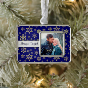 Merry and Bright Snowflake Template Silver Plated Framed Ornament